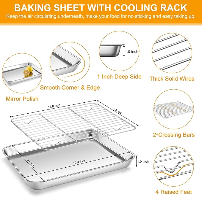 Homikit Quarter Sheet with Rack, 9x13 Stainless Steel Baking Pan with Wire - Image 2