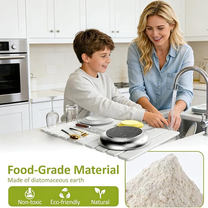 Large Stone Dish Drying Mat for Kitchen Counter, Collapsible Quick Dry - Image 7