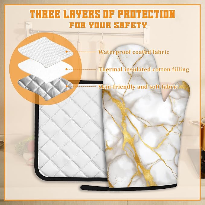 Marble Oven Mitts and Pot Holders Set - Image 3