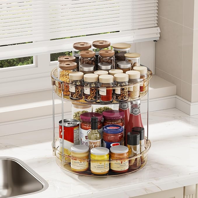 LAMU 2 Pack 2 Tier Lazy Susan Turntable Organizer 12'' Rotating Spice Rack - Image 7