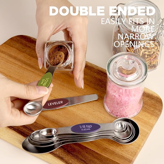 ChefAide Pack of 8 Stainless Steel Magnetic Measuring Spoons Set, Dual Sided - Image 3