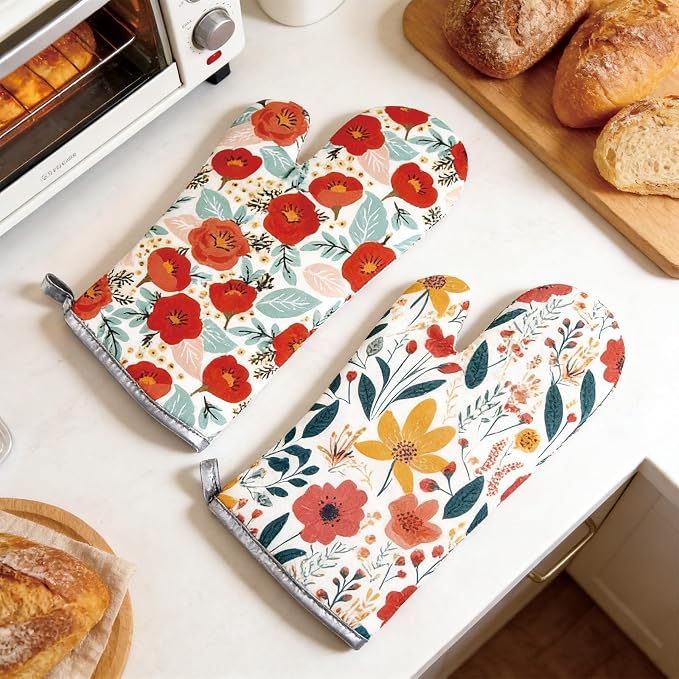 6 Pcs Kitchen Stuff, Wild Floral Kitchen Oven Mitts, Pot Holders Sets - Image 7