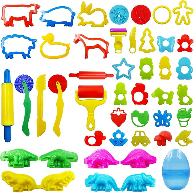 FRIMOONY Dough Tools Set for Kids, Various Plastic Animal Molds, Rolling Pins by FRIMOONY