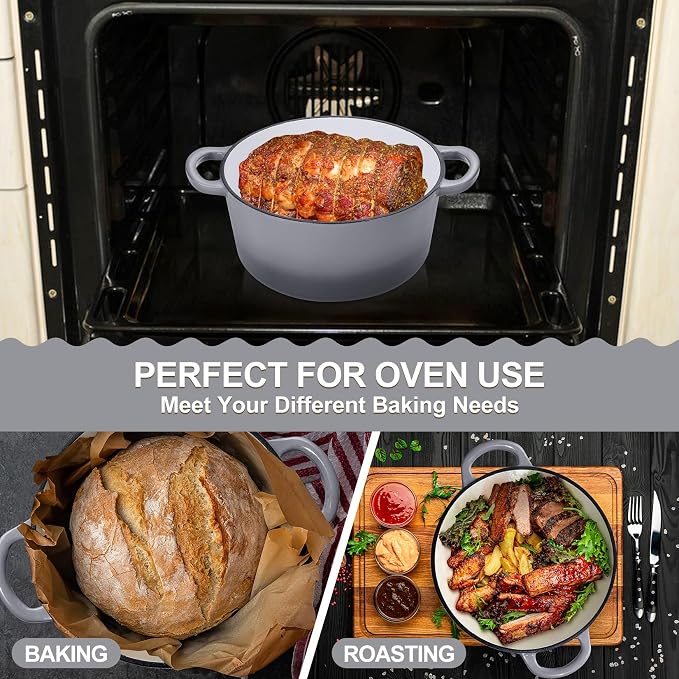 P&P CHEF 5QT Enameled Dutch Oven, Cast Iron Dutch Oven Pot - Image 7