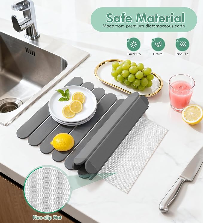 Large Stone Dish Drying Mat for Kitchen Counter, Quick Dry Diatomaceous Earth - Image 3