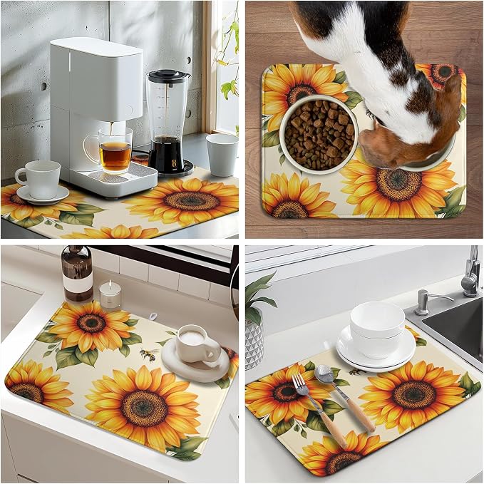 Spring Summer Dish Drying Mat 18x24 Inch Absorbent Reversible Sunflower Drying - Image 8