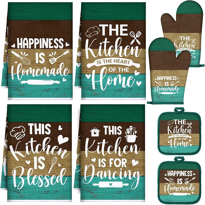 Leinuosen 8 Pcs Kitchen Towels and Oven Mitts Sets Pot Holders Dishcloths Set by Leinuosen