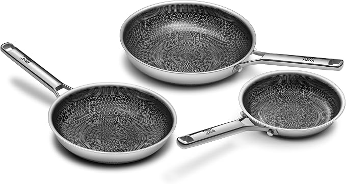 Nonstick Frying Pan Set, Non-Toxic Tri-Ply Hybrid Ceramic Skillet 3 Piece by Roomena