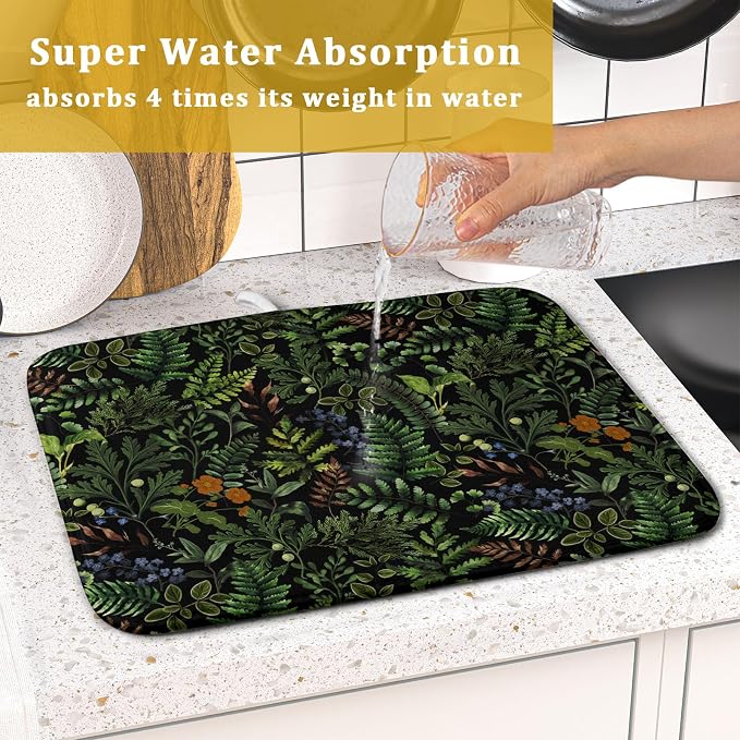 Black Sage Green Plant Dish Drying Mat - Image 7