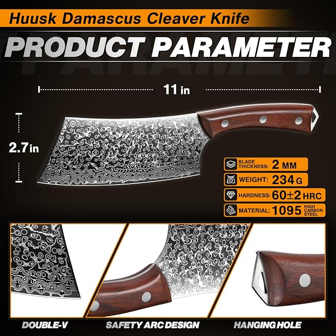 Huusk Meat Cleaver Knife Japanese Kitchen Knife 6.4 Inch, Hand Forged Butcher - Image 6