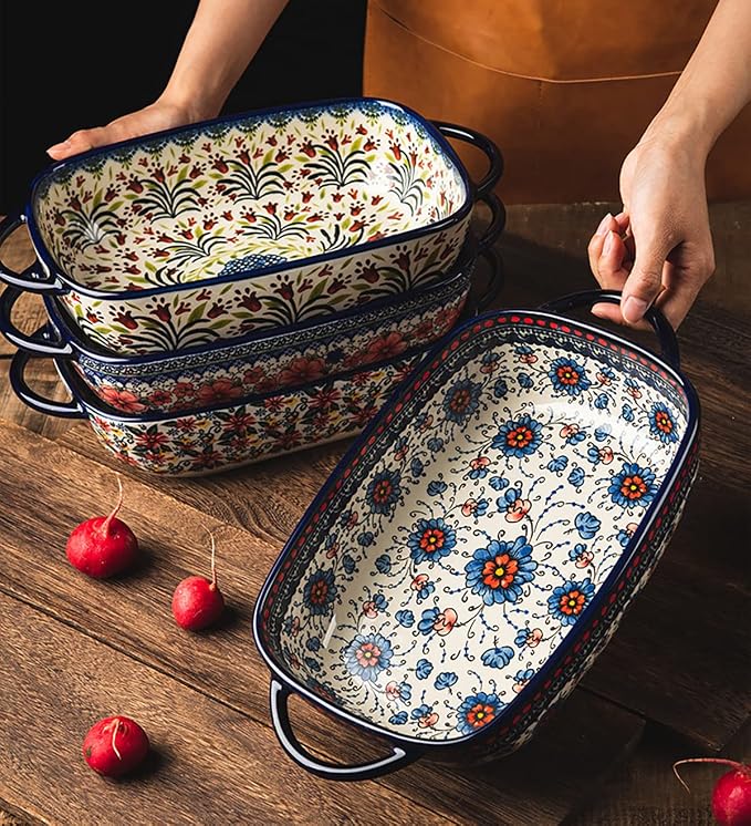 Vintage Style Tulip Flower Pattern Ceramic Bakeware Casserole Dish Baking Pan - Image 5