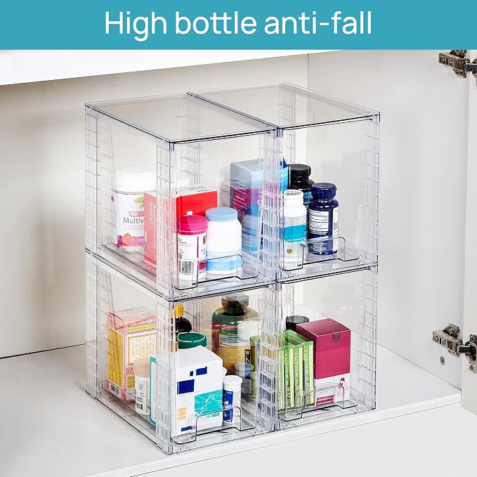 Vtopmart 4 Pack Clear Stackable Storage Drawers, 9.7" High Plastic Organizers - Image 6