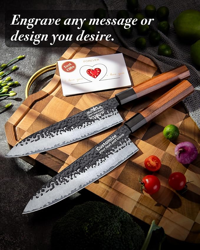FAMCÜTE Personalized Gifts for Men Engraved Custom Japanese Knife, Hand Forged - Image 3