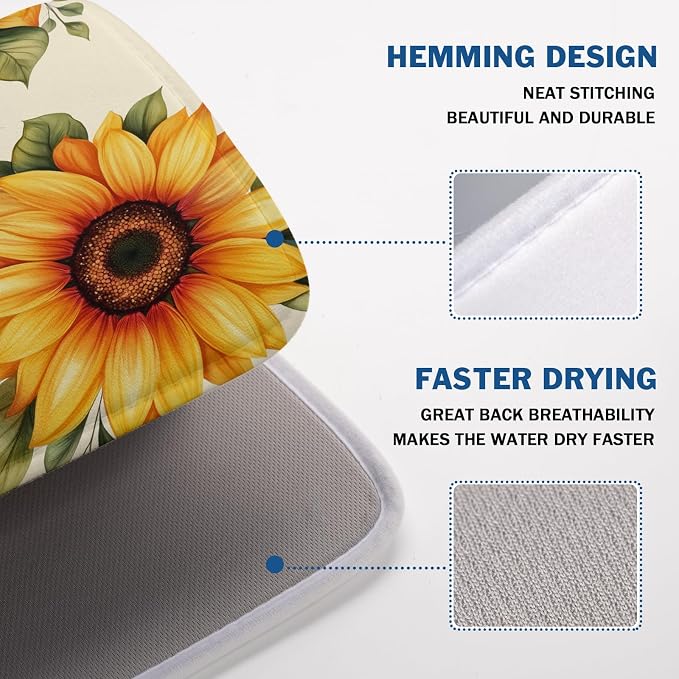 Spring Summer Dish Drying Mat 18x24 Inch Absorbent Reversible Sunflower Drying - Image 3