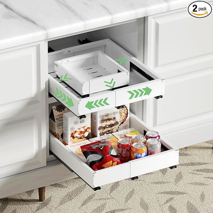 2 Pack Pull out Cabinet Organizer, Width Depth, by BUFOR