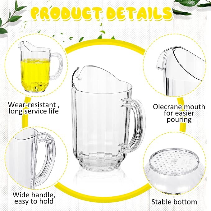 Tessco for you 3 Pcs Plastic Pitchers 60 Ounce Clear Restaurant Jug Large Water - Image 3