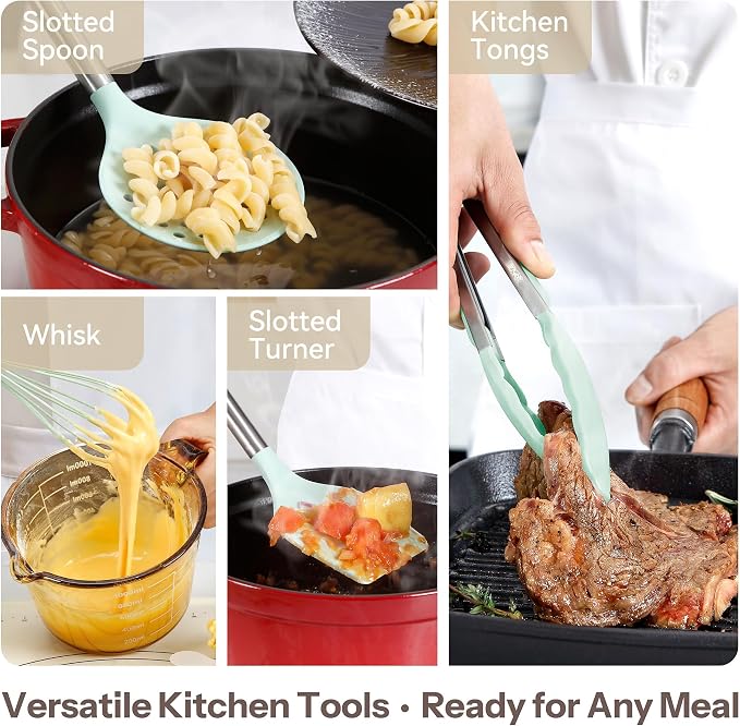 NCUE Silicone Cooking Utensils Set, Food Grade Silicone and Stainless Steel - Image 5