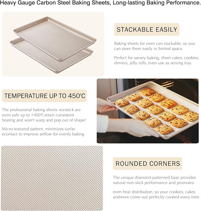 GIUOIDUO 2 Pack Half Sheet Baking Pans, Commercial Quality Baking Sheet Pan Set - Image 2