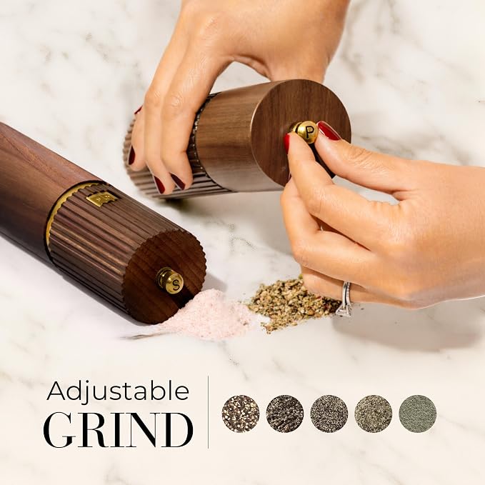 Wooden Salt and Pepper Grinder Set – Refillable Manual Salt and Pepper Mills - Image 2