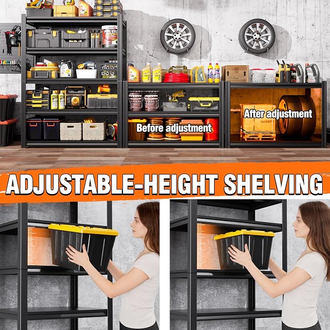 71" Hx35 Wx16 DMetal Garage Shelving 5 Tier Storage Shelves, Adjustable Heavy - Image 4