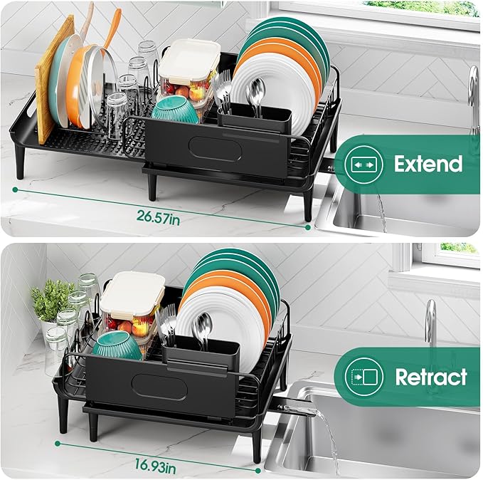 Large Extendable Dish Drying Rack, 16.93" to 26.57" Expandable Dish Rack - Image 3
