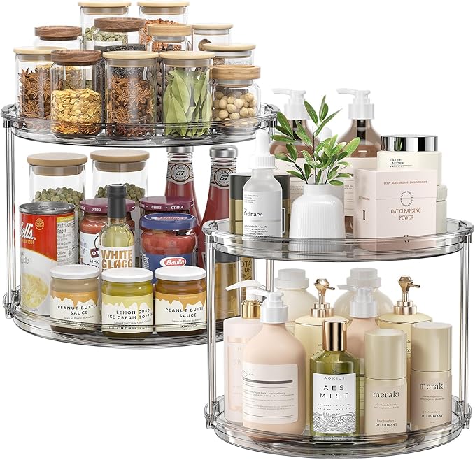LAMU 2Pack 2 Tier Lazy Susan Organizer 12 inch Large Lazy Susan Turntable by YourHome-OrganizationHelper