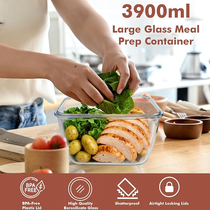 Razab 17 Cups / 132 Oz / 3900ml Large Glass Food Storage Containers - Image 6