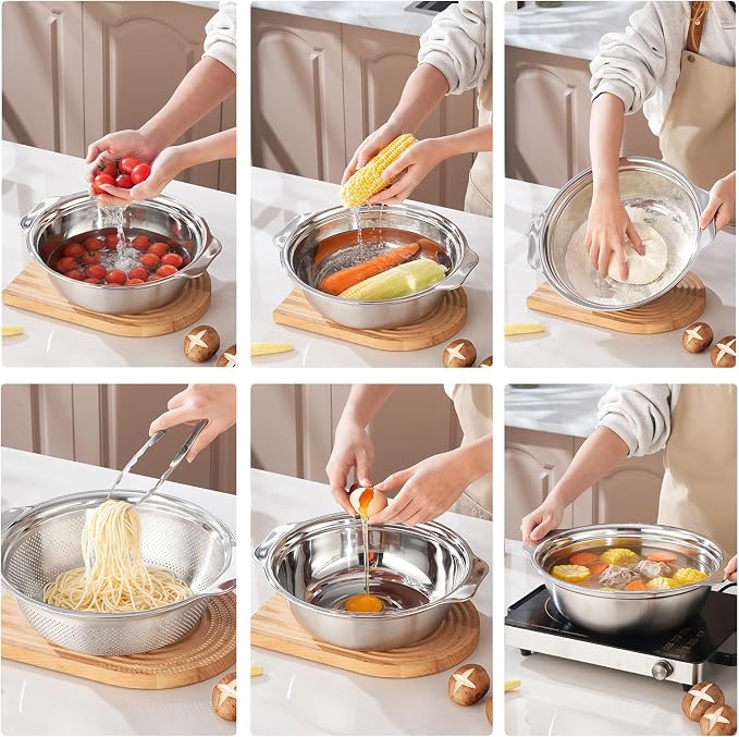 Colander for Kitchen Stainless Steel, 4QT Rice Strainer Bowl - Image 9