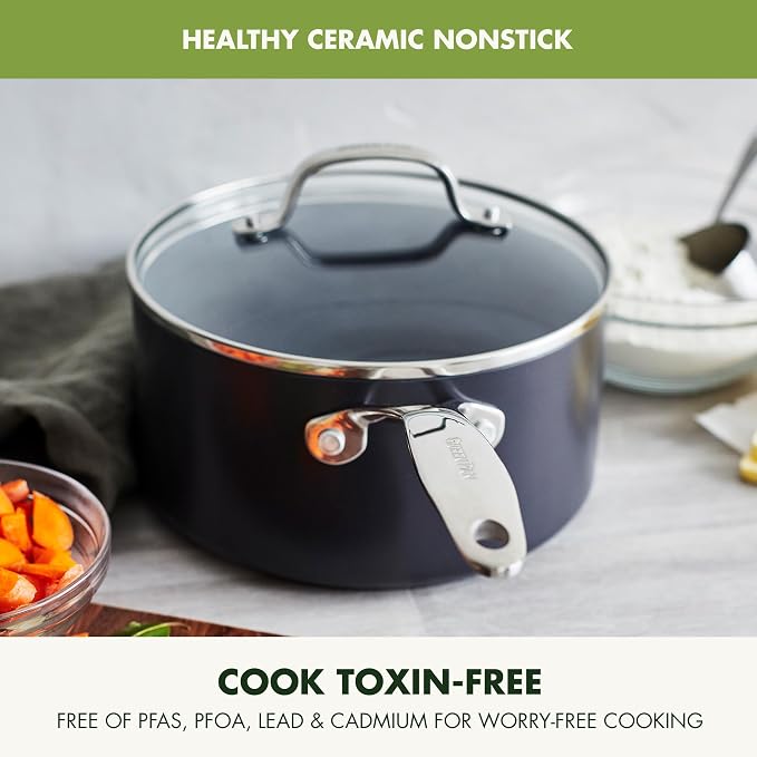 GreenPan Valencia Pro Ceramic Nonstick 1.66QT & 3.3QT Saucepan Pots - Image 3