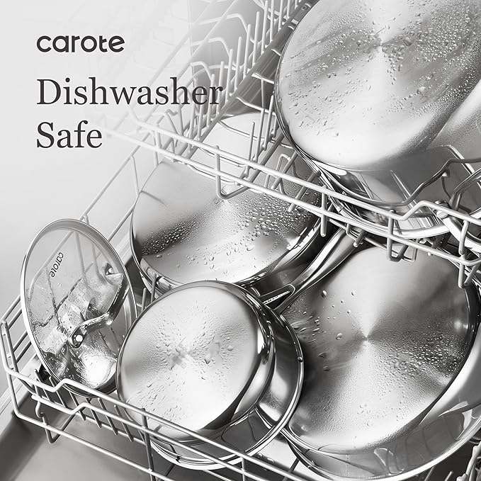 CAROTE 21pcs Tri-Ply Stainless Steel Cookware Set, Pots and Pans Set, Non Toxic - Image 7