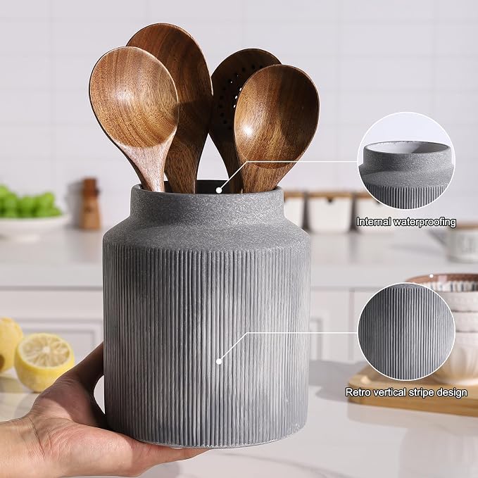 Farmhouse Ceramic Farmhouse Kitchen Utensil Holder - Image 4