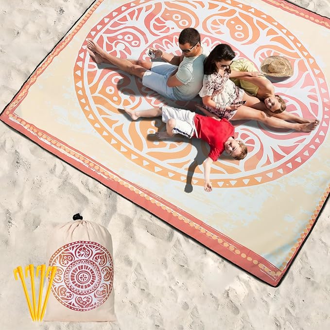 WIWIGO Beach Blanket Waterproof Sandproof Beach Mat 79" X 83"/10'x9'for 2-8 - Image 6