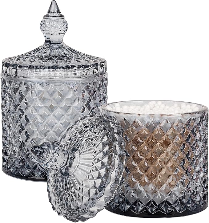 2 Pack Qtip Holder Thick Glass Apothecary Jars by rejomiik