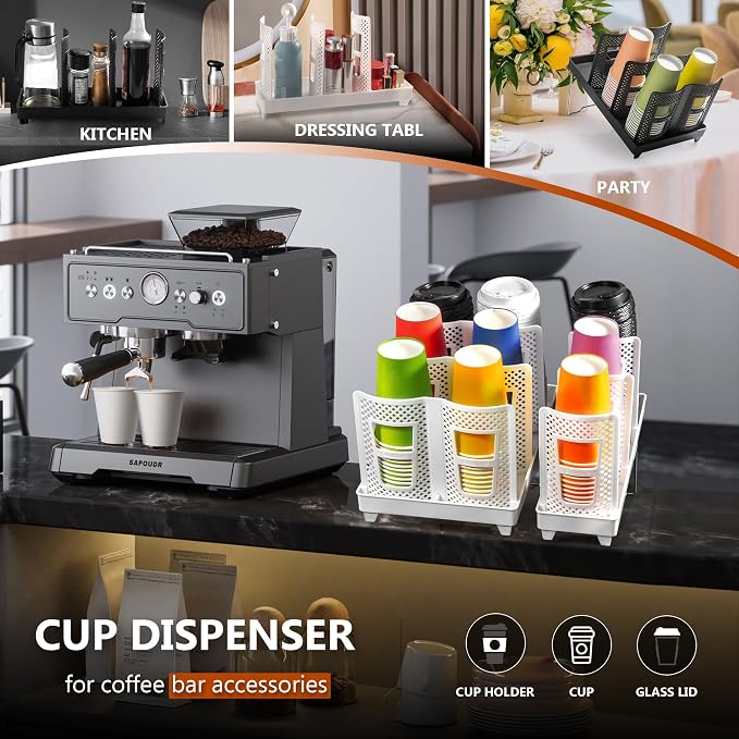 Paper Cup and Lid Holder, Disposable Coffee Cup Dispenser, 3-Slot Upright Paper - Image 5