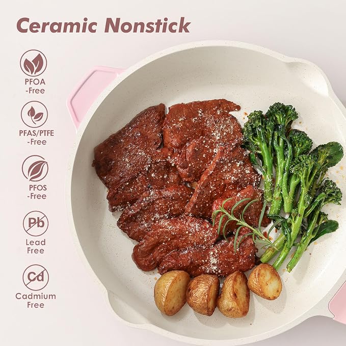 SENSARTE Nonstick Skillet with Lid 12-inch, 5QT Ceramic Deep Frying Pan - Image 2