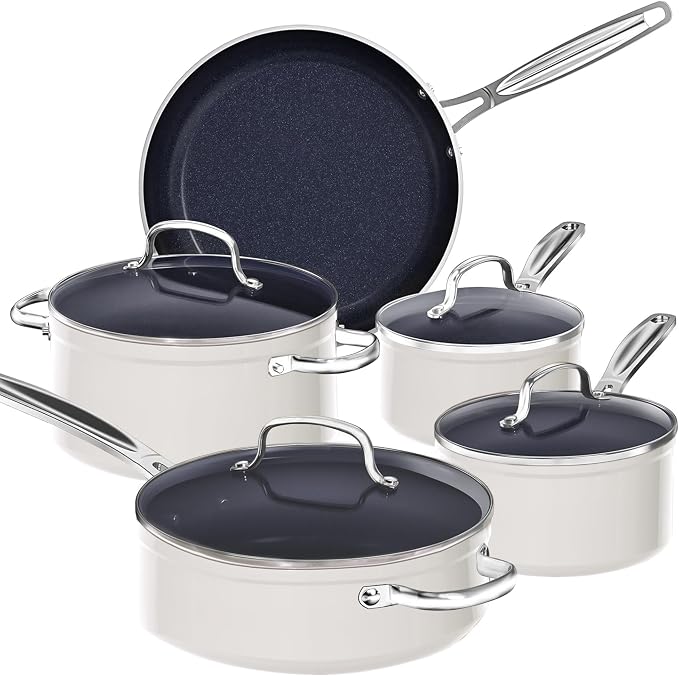 Nuwave 9pc Cookware Set Healthy Duralon Blue Ceramic Nonstick Coated, Diamond by NuWave