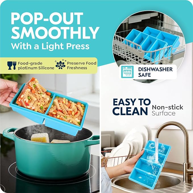 Silicone Freezer Trays with Lids, 2 Cup & 1 Cup Soup Container Style Ice Cube - Image 3