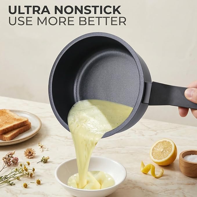 Nonstick Sauce Pan with Lid, 1.5Qt & 2Qt Set, PFOA Free, Kitchen Pots Induction - Image 4