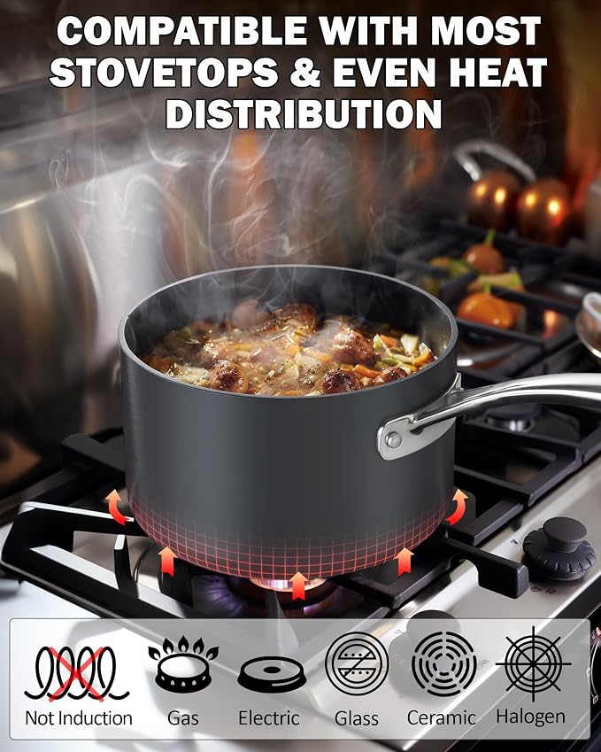 Cooks Standard Nonstick Sauce Pan Set, 2Qt & 3Qt Hard Anodized Saucepans - Image 3