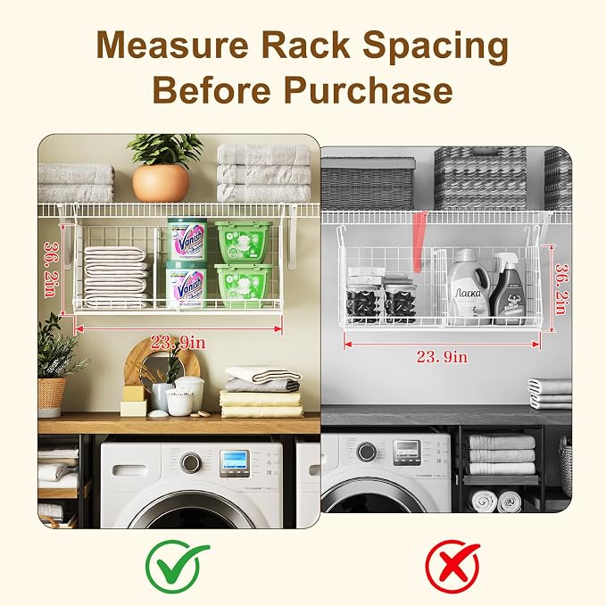 23.62” Extra-Long Under-Shelf Hanging Laundry Basket Organizer, Fits Wire - Image 3