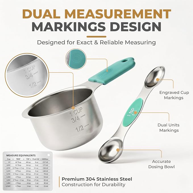 Magnetic Measuring Cups and Spoons Set, 13 Piece 304 Heavy Duty Stainless Steel - Image 4