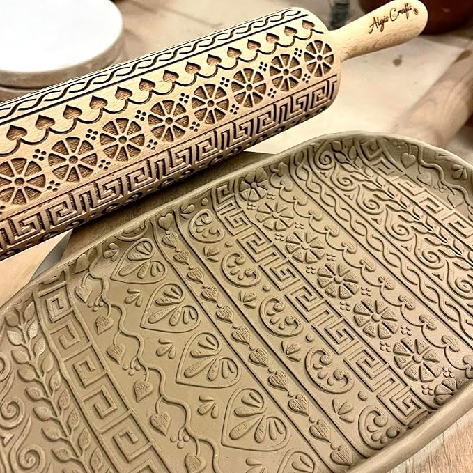 GREEK Embossing Rolling Pin. Laser Engraved Dough Roller - Image 2