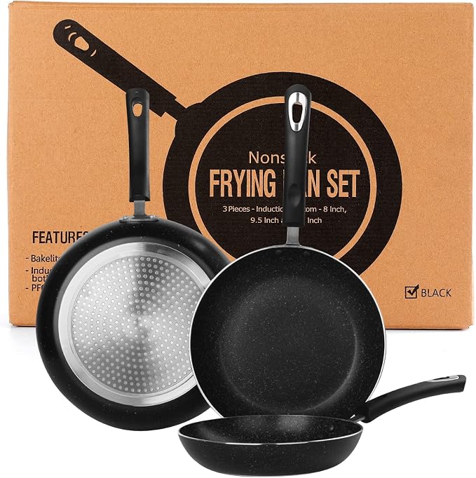 Nonstick Frying Pan Set-3-Pieces Skillet Set Induction Compatible, 8 Inch - Image 9