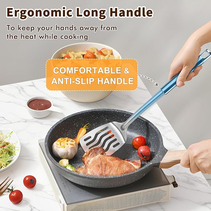 2 Pcs Stainless Steel Spatulas Set, Metal Spatula Solid & Slotted Turner - Image 3