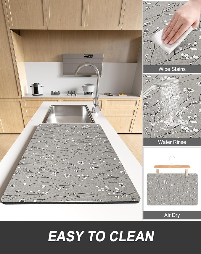 Rnivvi Dish Drying Mat for Kitchen Counter, XL 15 x 24" Cute Flower Theme - Image 6