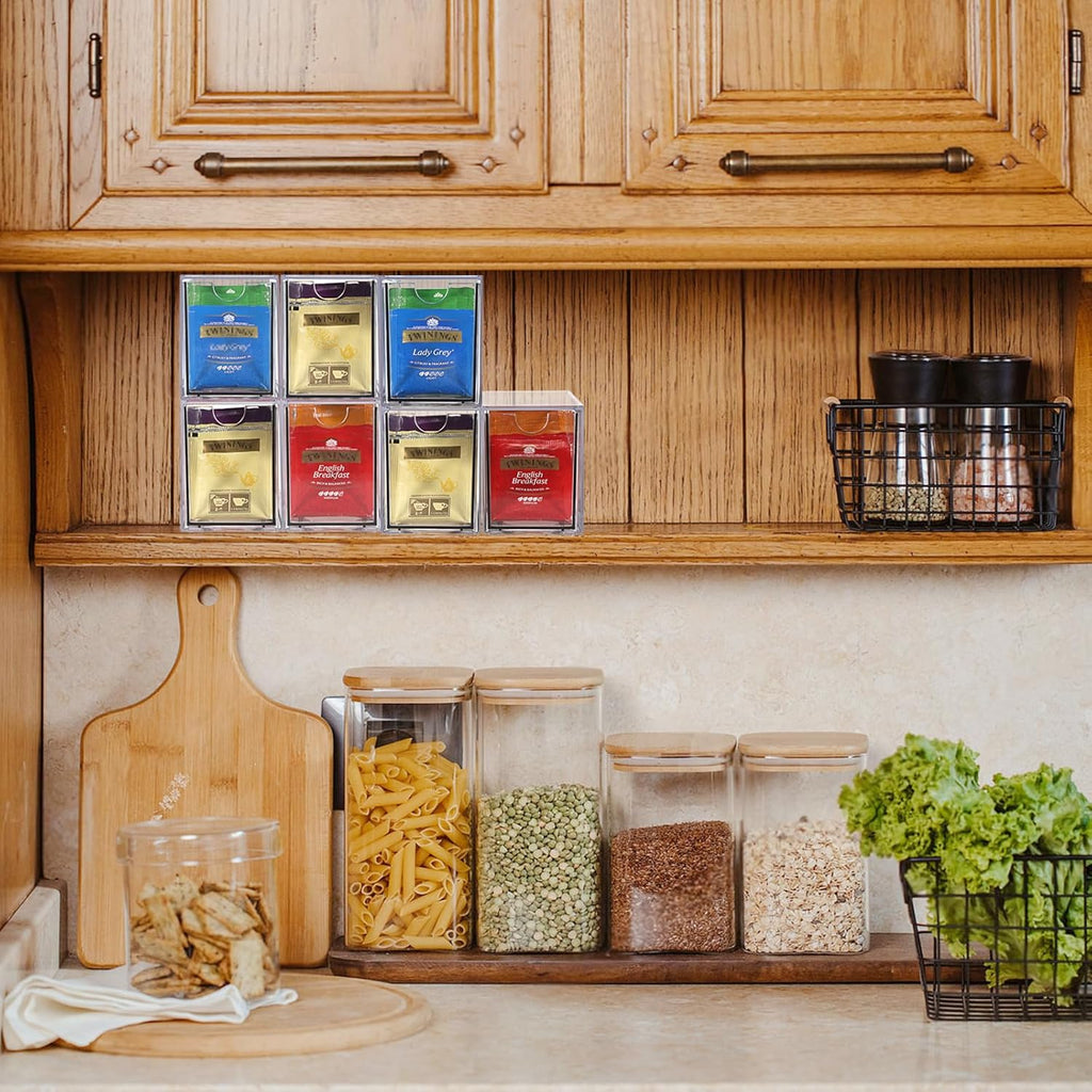 ELLDOO 3 Drawers Tea Bag Organizer, Clear Acrylic Stackable Tea Bag