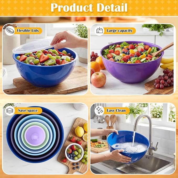 LemonRoad 6 Pcs Plastic Mixing Bowl Set - Image 4