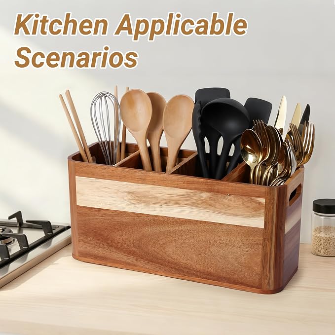 2PC Wooden Kitchen Utensil Holder - Image 5