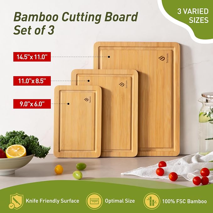 Bamboo Cutting Board Set Non Slip Feet Over Sink Kitchen Gadgets Seller 2024 - Image 3
