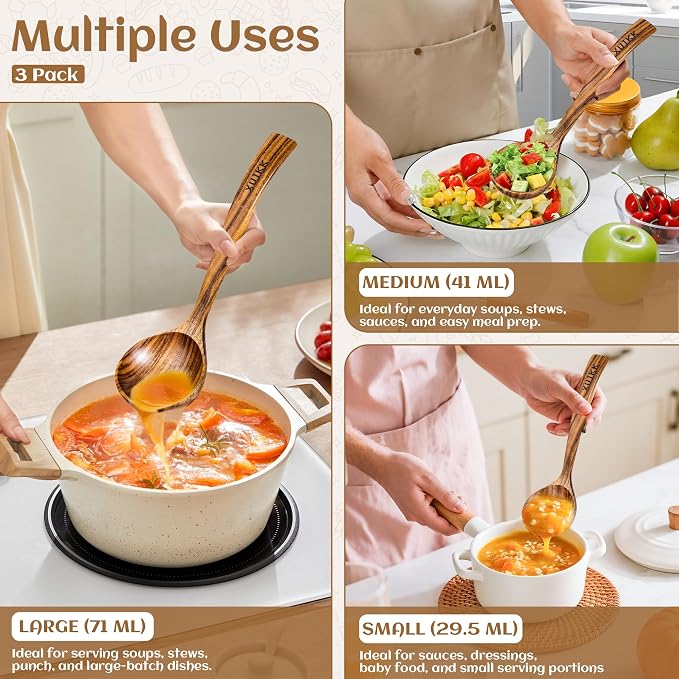 Wooden Ladle for Soup, Wooden Soup Ladle for Cooking, Serving and Stirring | - Image 5